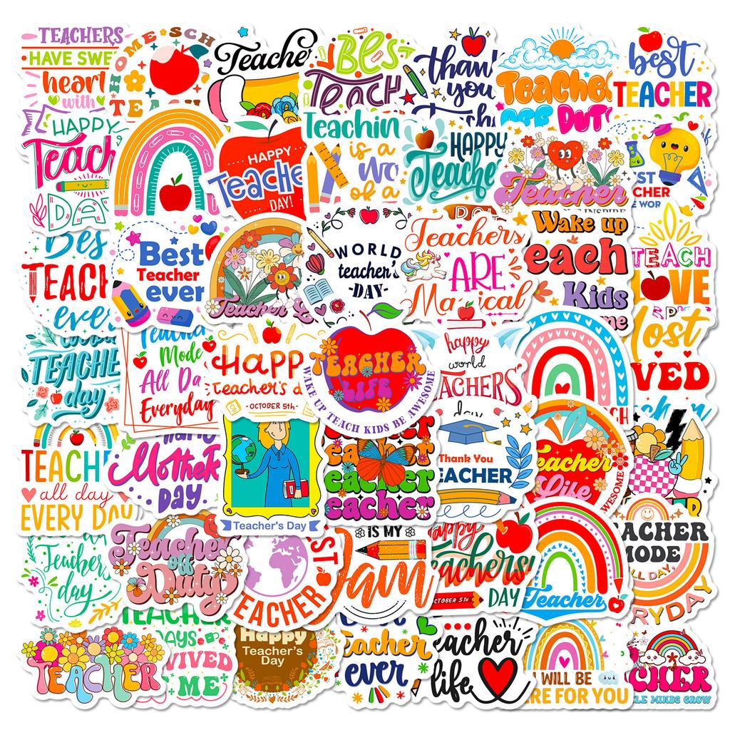 50 Teacher Stickers, English Short Sentences, Decorative Notebooks, Suitcases, Water Glasses, Stickers, Waterproof Stickers