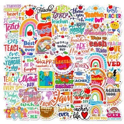50 PCS Teacher's Day English Stickers - Appreciation Decals for Notebooks, Bottles, Gifts