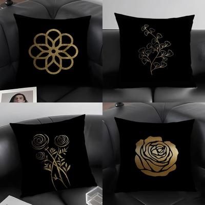 Golden Leaf Pattern Pillow Case Pattern Printed Pillowcase For Living Room Sofa Cushion Cover & Bedroom Decor