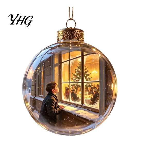 Xmas Fireplace Hanging Ornaments Glowing Christmas Story Ornament, Light-Up 3D Ball with Warm LED, Mini Garden Holiday Scene Clear Decoration