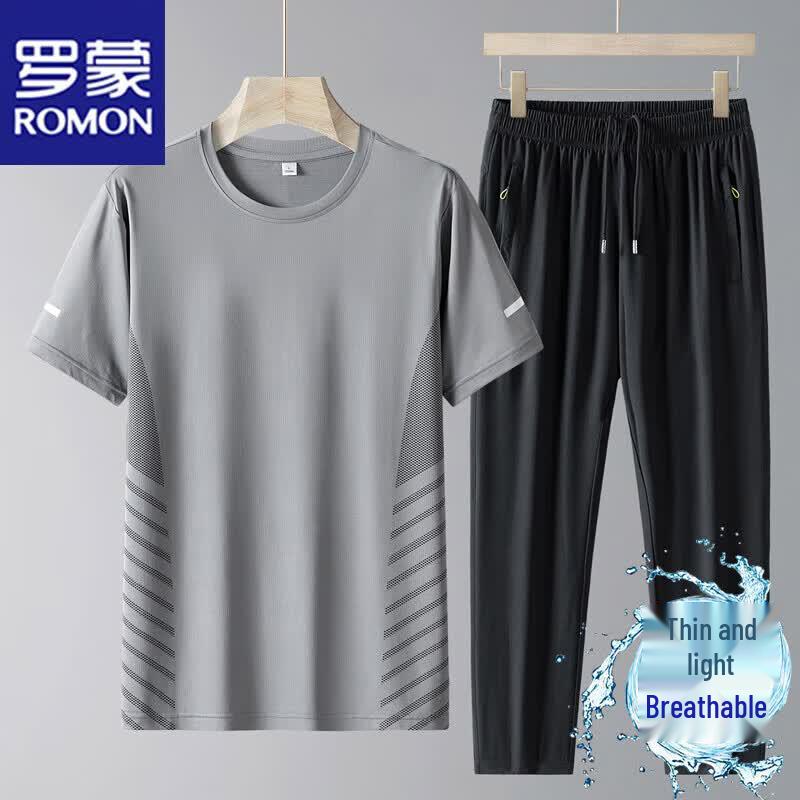 Romon Men s Ice-Feel T-shirt & Sport Pants Set 4XL