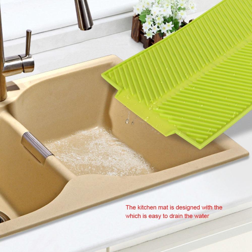 Green Grey Dish Drying Mat Silicone Drain Mat Durable Drain Tray Kitchen Counter Sink