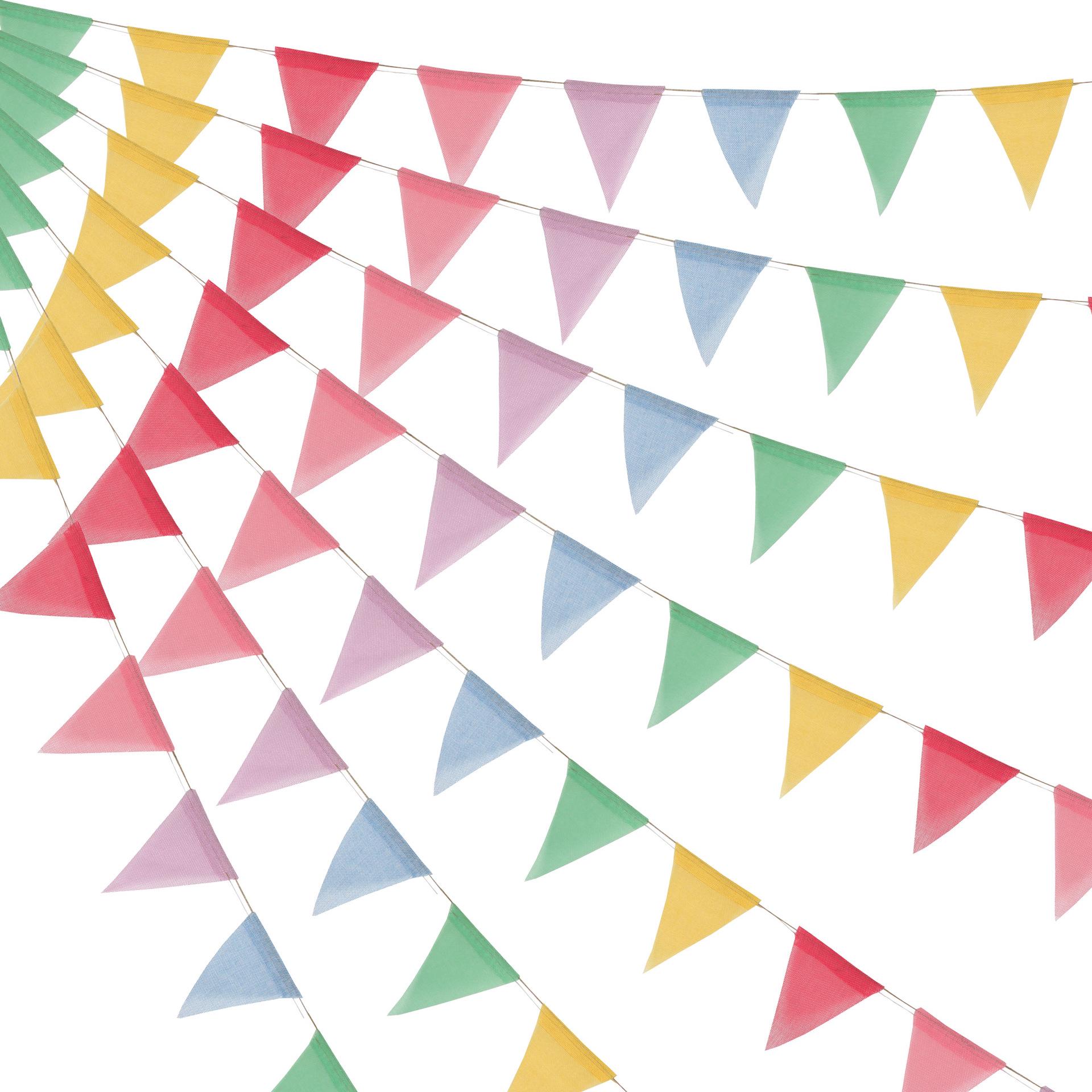11m 48-Piece Colorful Imitation Linen Triangular Pennant Banner for Birthdays, Weddings, Photo Backgrounds, and Camping Decorations. Colorful Imitation Linen Triangular Pennant Banner