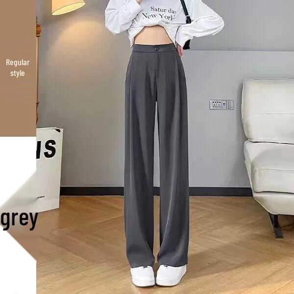 Ice Silk High-Waist Wide-Leg Pants - Women's Plus Size, Spring/Summer, Casual Black Drape