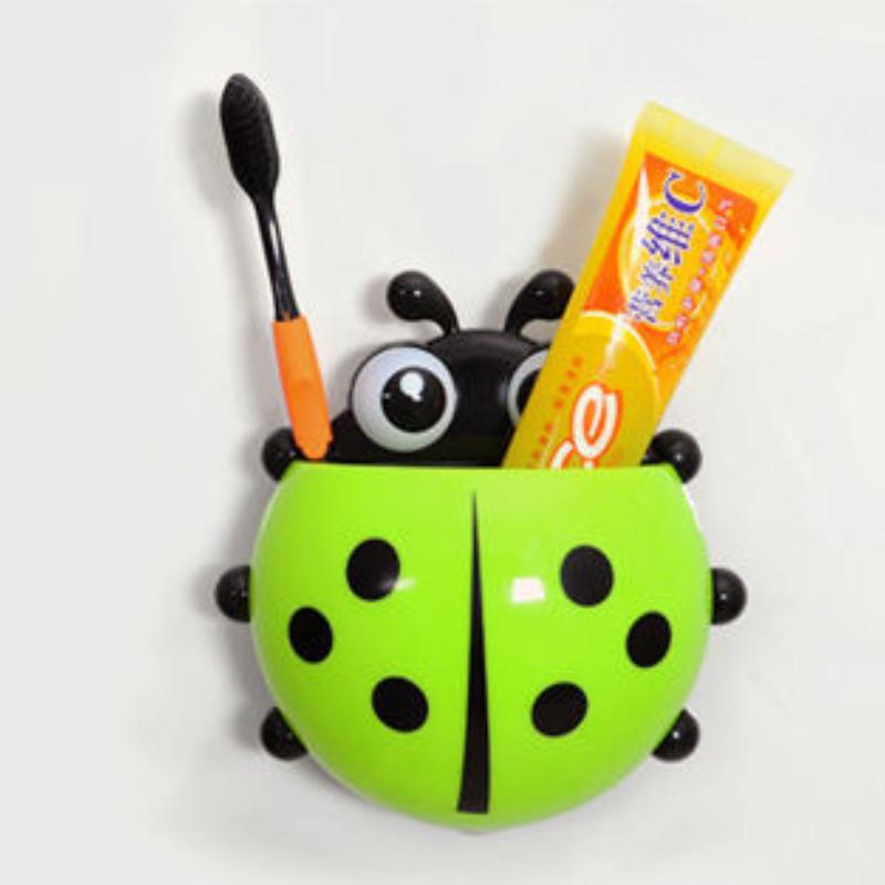 

1 шт., держатель для зубной щетки с изображением божьей коровки, животного, насекомого, ванная комната, мультяшная зубная щетка, зубная паста, настенный держатель на присоске, стойка-контейнер-органайзер 14.5*13.5cm зелёный