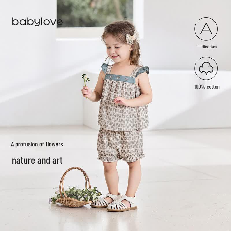 Babylove Girls  French Floral Cotton Shorts Set 80