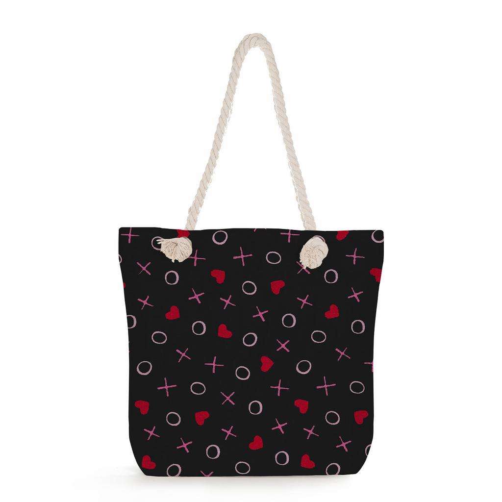 Multifunctional Valentine's Day Printed Thick Rope Shoulder Beach Bag Casual Large Capacity Handbag 0122
