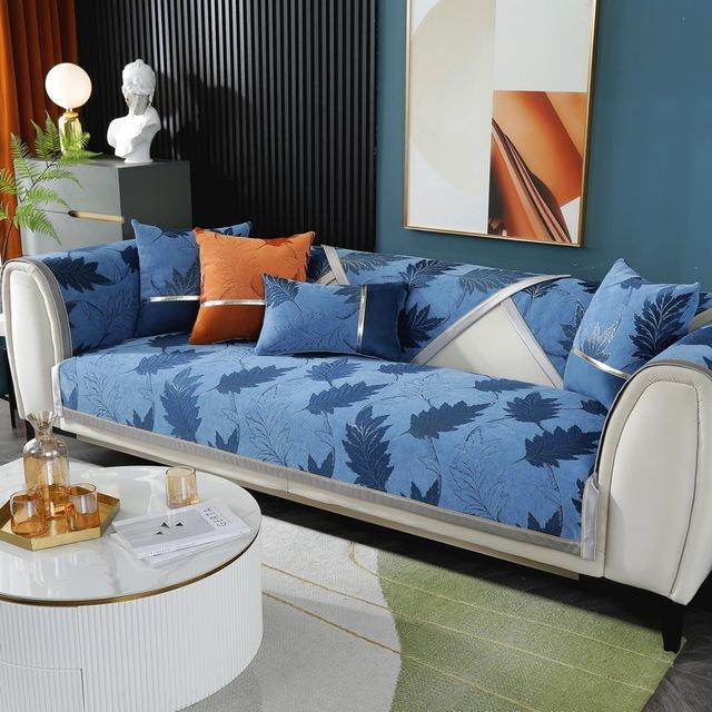 

Чехлы из синели с жаккардовыми листьями для диванов, Нескользящая подушка для дивана, защита для мебели, кресло, полотенце, чехол, дропшиппинг Cushion cover30x50cm синий