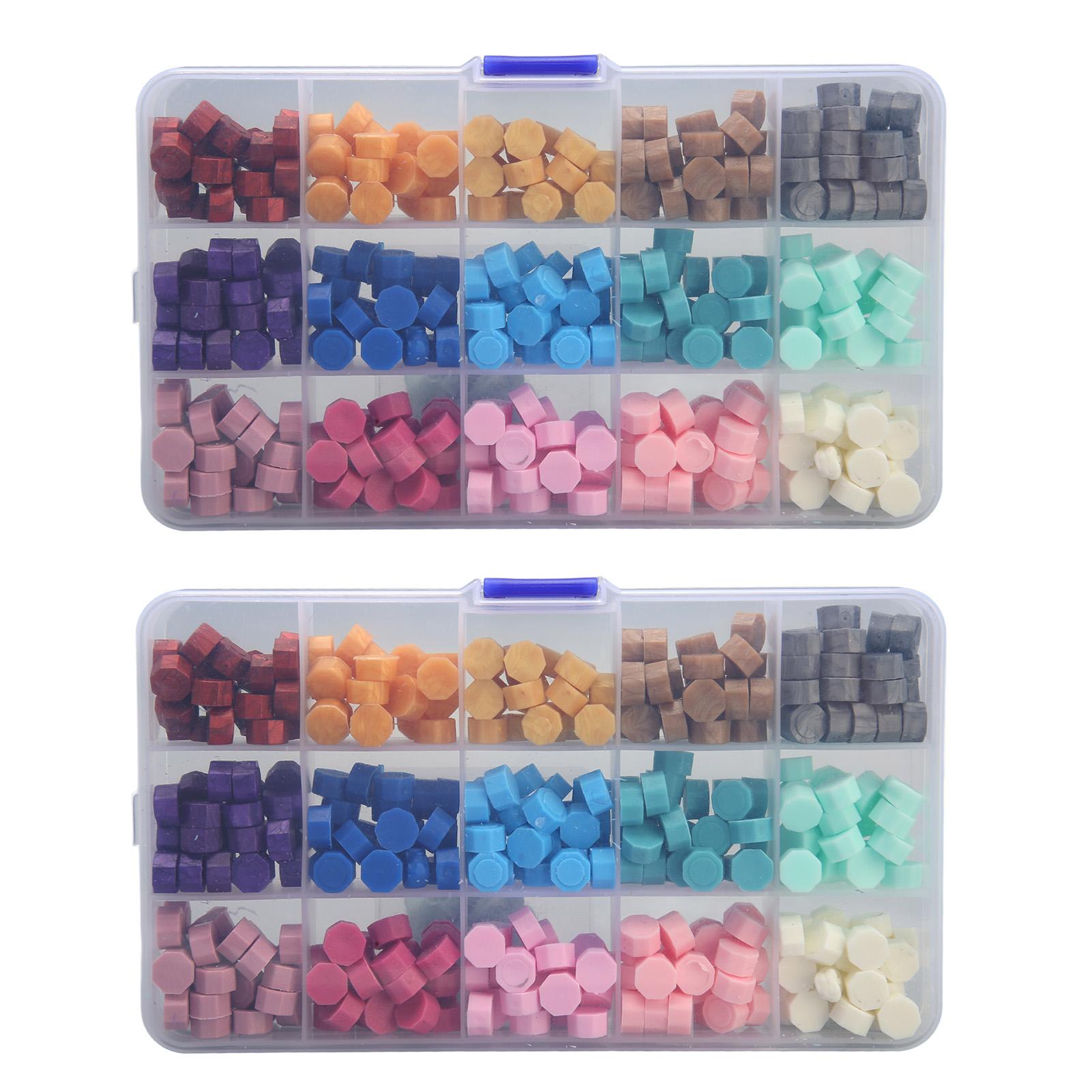 

2 коробки сургучных шариков 15 цветов, легко плавятся, быстро сохнут, восьмиугольный сургуч для печати