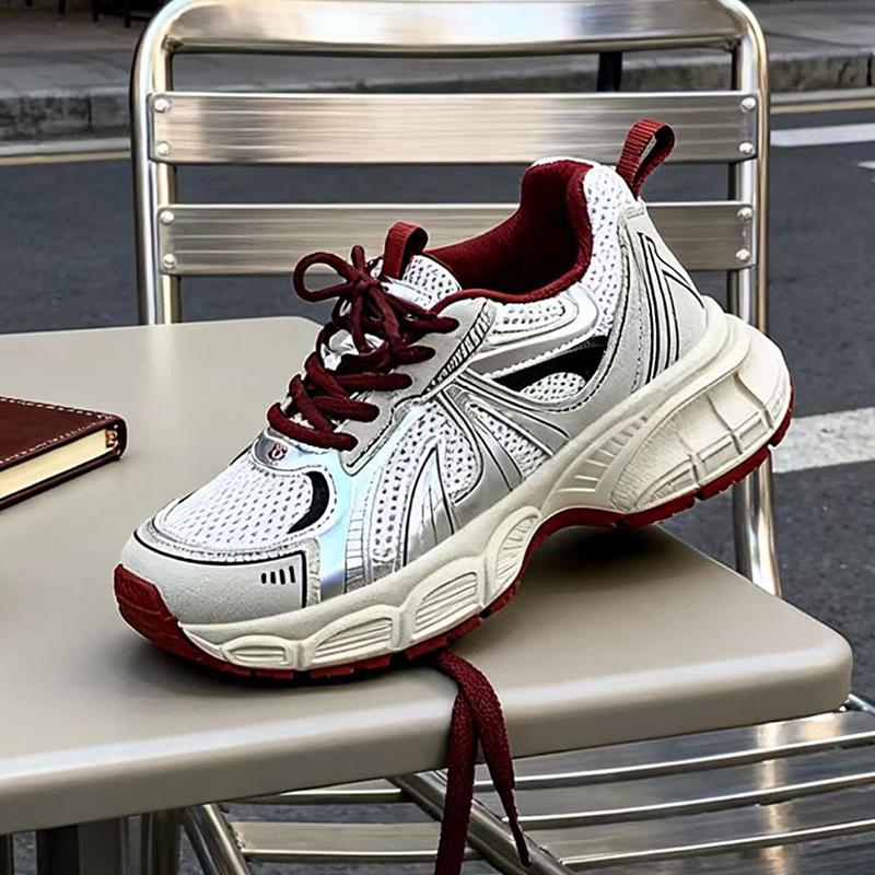 Thick-soled Gray Dad Shoes Women's 2025 New Spring and Autumn Mesh Breathable Casual Sports Shoes Versatile Inner Height-increasing Women's Shoes