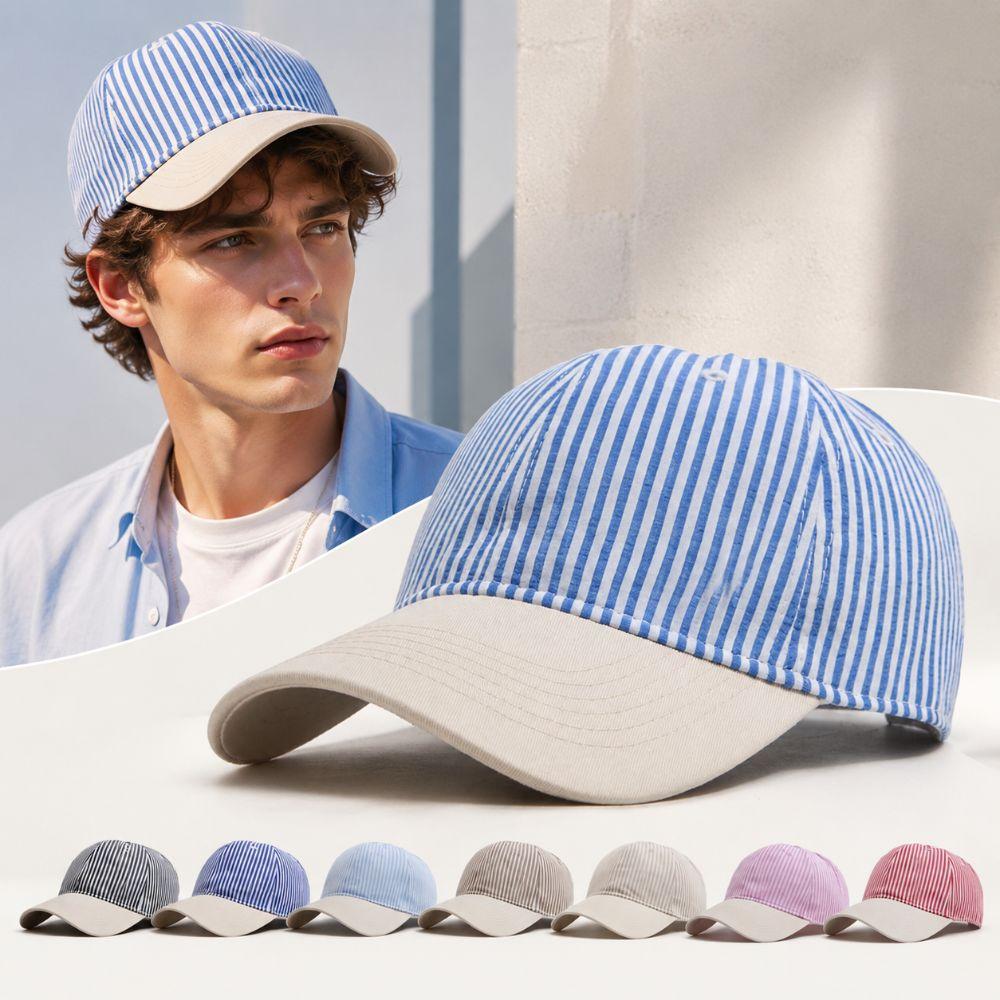 Soft Top Striped Design Baseball Cap Adjustable Sun Protection Casual Hat Breathable Lightweight Peaked Caps For Women Men