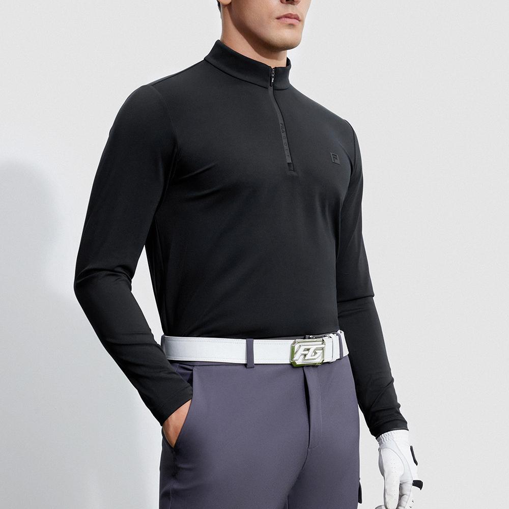 Fila 2023 Winter New Knit Long Sleeve Golf Sports Stand Collar Top Men Tops Deep-Black A11M345205F-BK