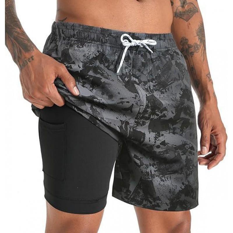 Mens Quick-Dry Board Shorts Swim Trunks With Print Design Beach Surfing Swimming Outdoor Activities