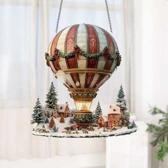 Stained Glass Style Hot Air Balloon Suncatcher 2D Acrylic Window Hanging Ornament for Home Garden Wall Window Decor