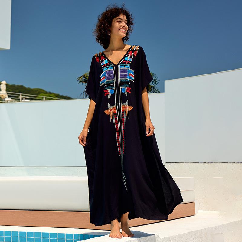 Vestido playero bordado de talla grande para mujer, ideal para vacaciones y para cubrir el sol.