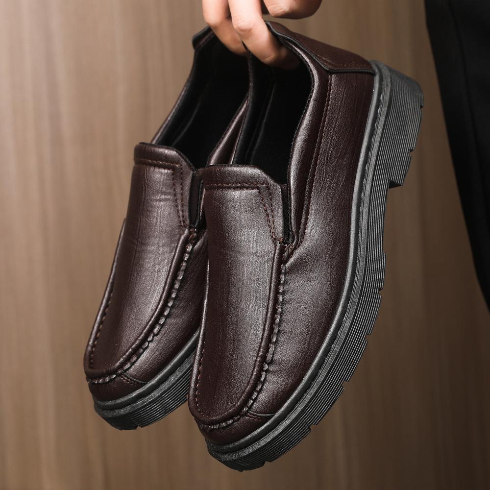 

Casual leather shoes men s breathable business casual shoes soft leather soft sole thick sole dad shoes one pedal 46
