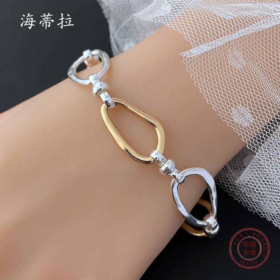 Two-color Splicing Geometric Ring Alloy Bracelet, Exaggerated Male and Female Versatile Punk Jewelry