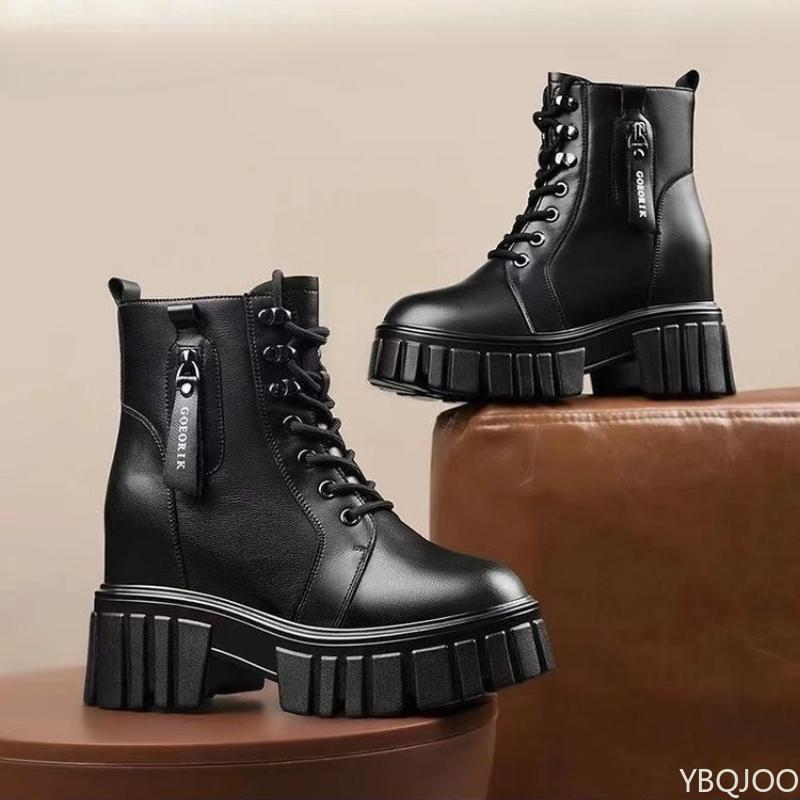 Women'S Thick Warm Autumn Winter New Style Thick Sole Simple Comfortable Increased Height Anti Slip Wear-Resistant Short Boots