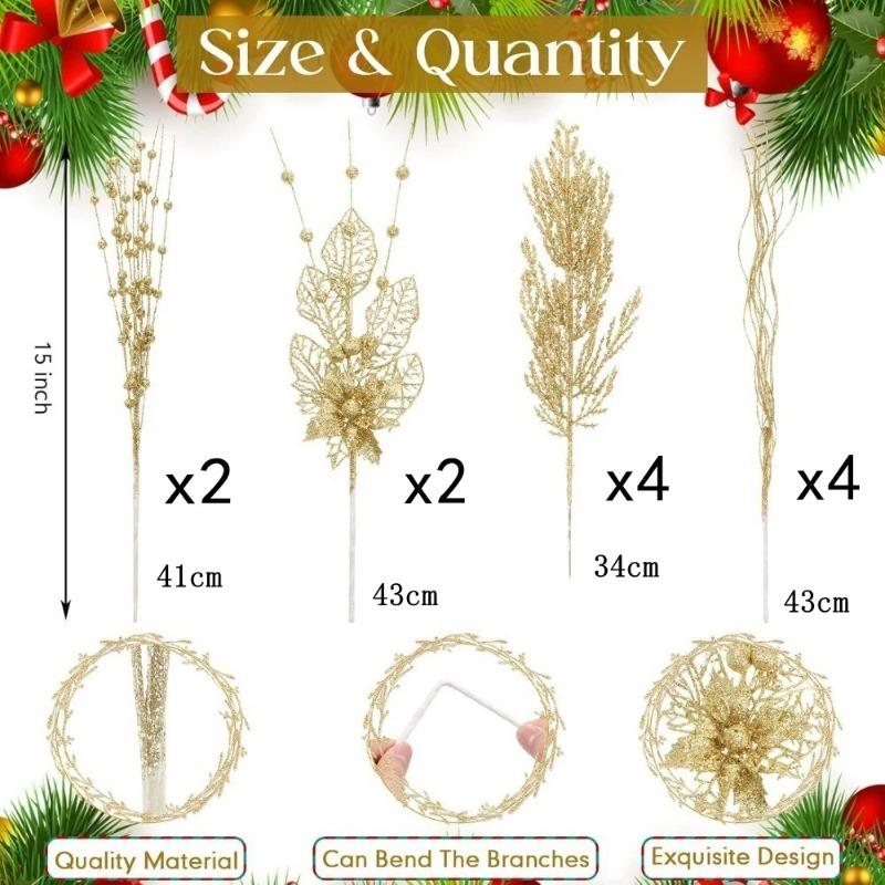 

12Pcs Pink Christmas Tree Decoration Artificial Glitter Stems Xmas Tree Hanging Navidad Berry Flowers Gift New Year Home Decor 12Pcs