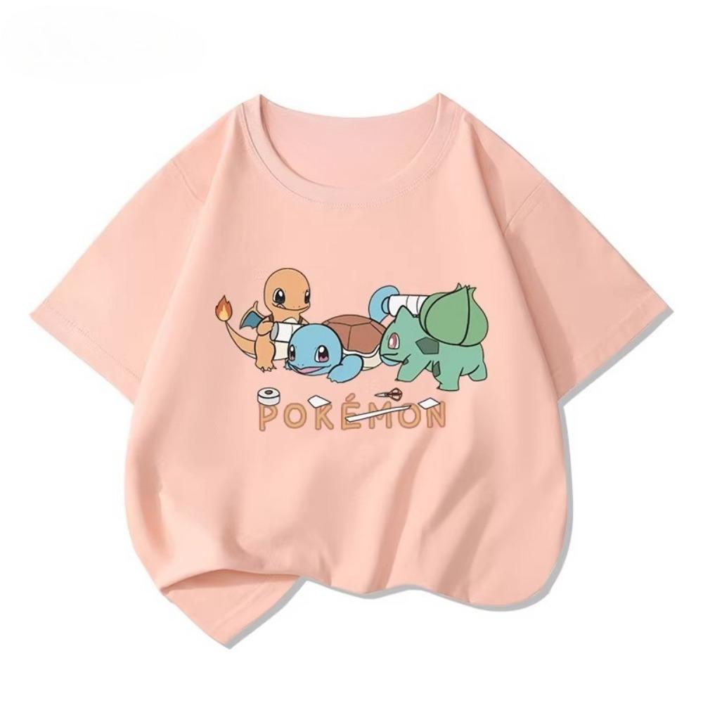 Potdemiel Summer New Pikachu Print Children's T-Shirt, Boys and Girls, Comfortable and Breathable Children's T-Shirt