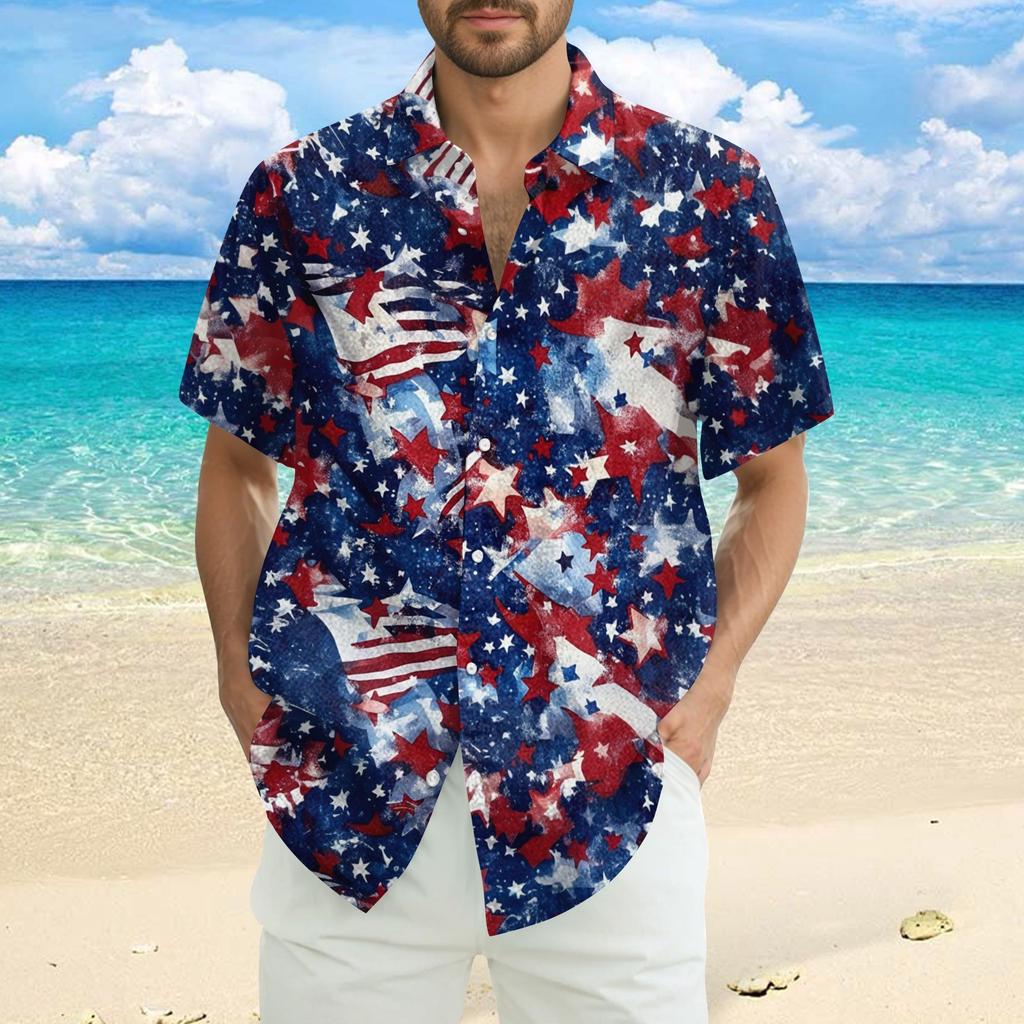 Men's Casual Casual Independence Day Print Short-sleeved Shirt