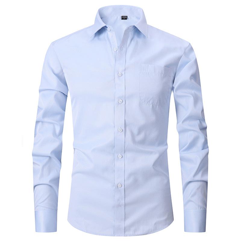 Autumn Men's French Shirt Business Dress Long Sleeve White Shirt Solid Color Twill Shirt