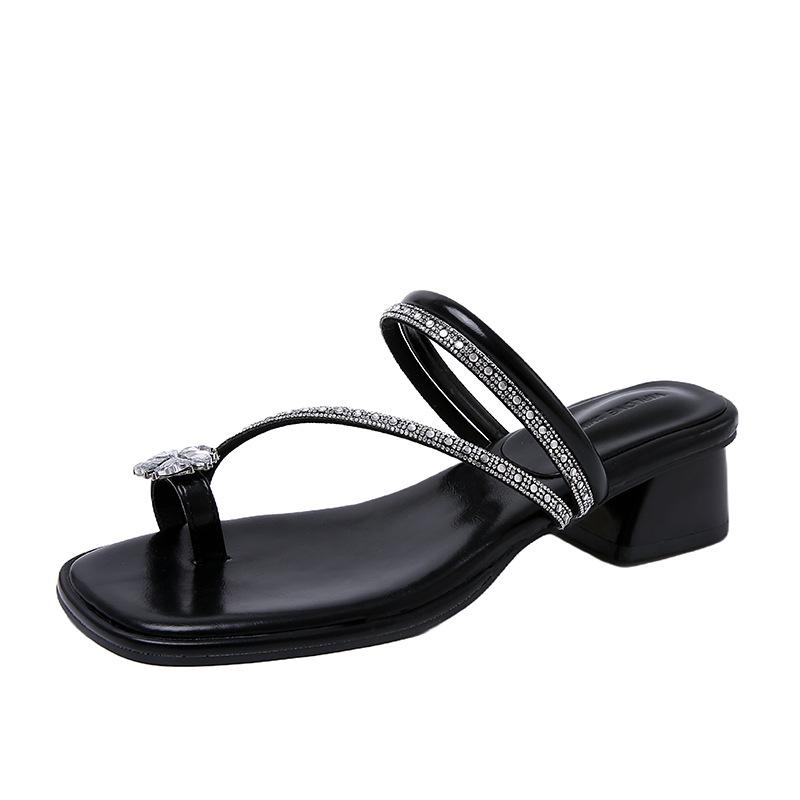 Women s Summer Square Heel Slides - 2025 French Style, Versatile, Lightweight & Comfortable Slip-on Fairy Shoes 36 чёрный