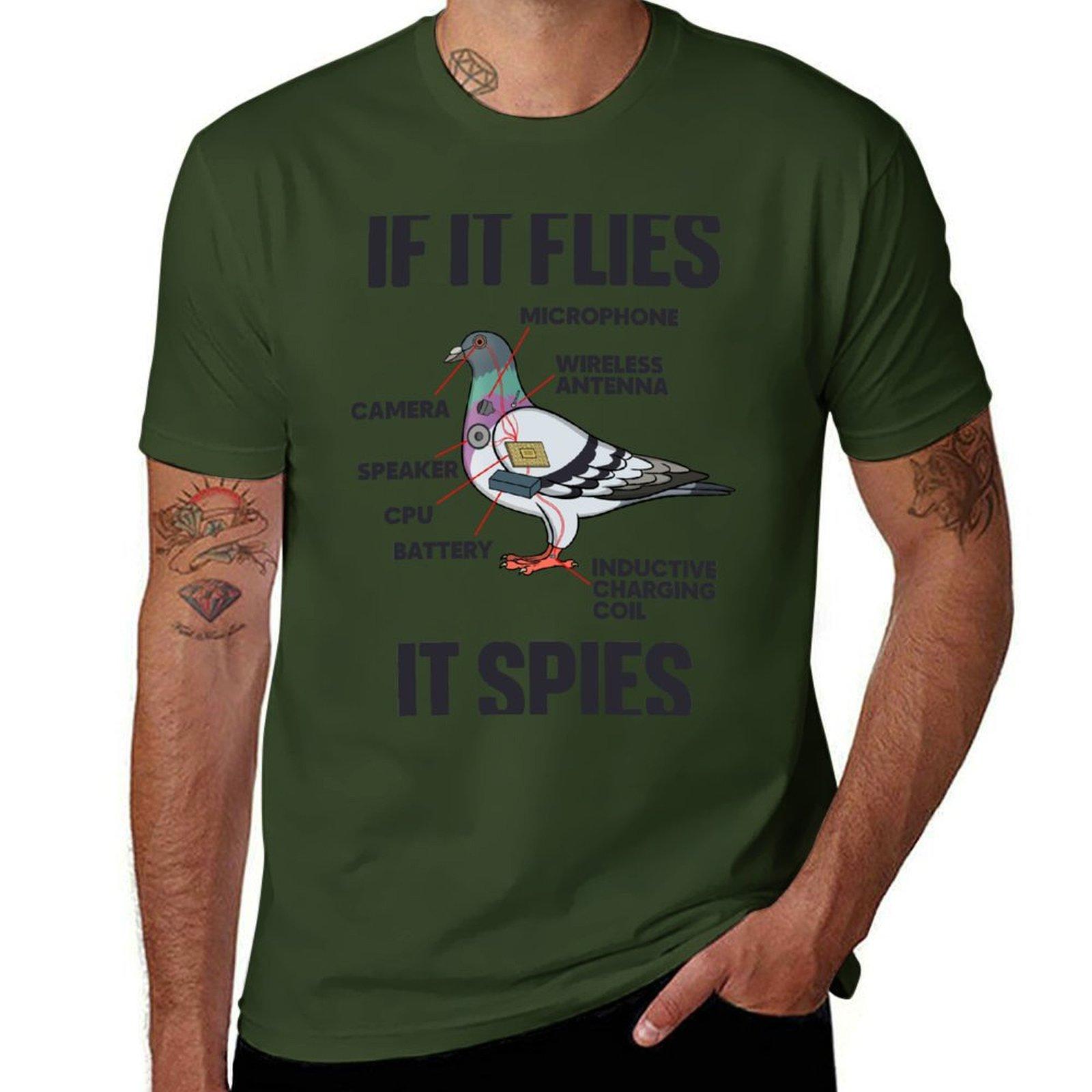 

If It Flies It Spies Tshirt korean fashion customizeds Mens cotton tshirt 4XL