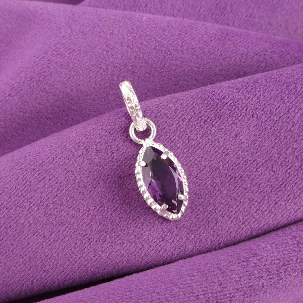 Natural Amethyst Sterling Silver Daughter Gift Unique Engagement Pendant Jewelry PP-59-3