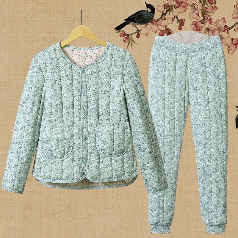 

Middle-aged Winter Clothes, Cotton-padded Trousers, Two-piece Thickened Warm Women s Padded Jacket, Loose Suit, Winter XL зелений