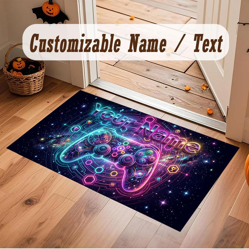 Spielcontroller-Thema Kristall-Samt Bodenläufer Personalisierter Benutzerdefinierter Name Text Warmer Teppich Heimdekoration