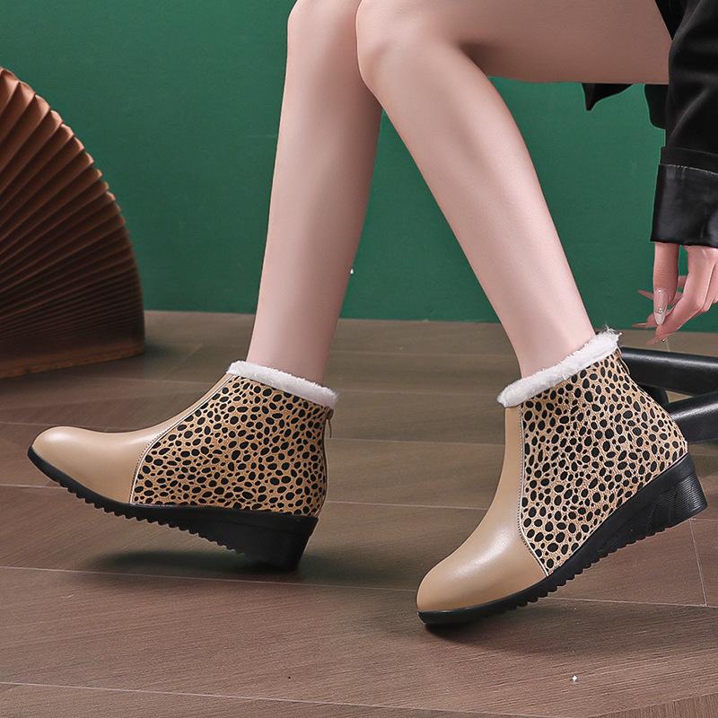 Fashion Shoes for Women Winter Leopard Print Ankle Plush Warm Short Boots Zippers Snow Boots Comfortable Non-slip Botas De Mujer 35-41