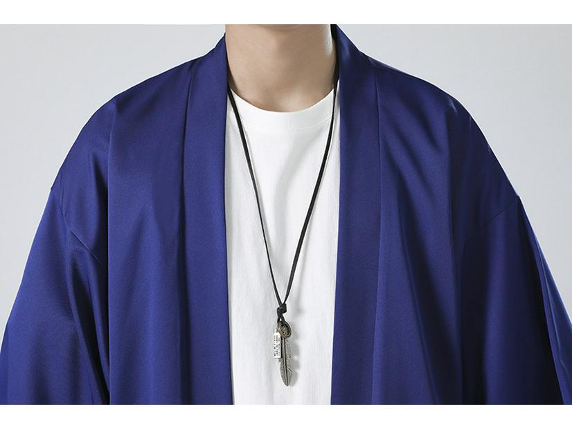2023 Men's Casual Chinese Style Ice Silk Cardigan - Solid Color, Loose Fit, Three-Quarter Sleeves