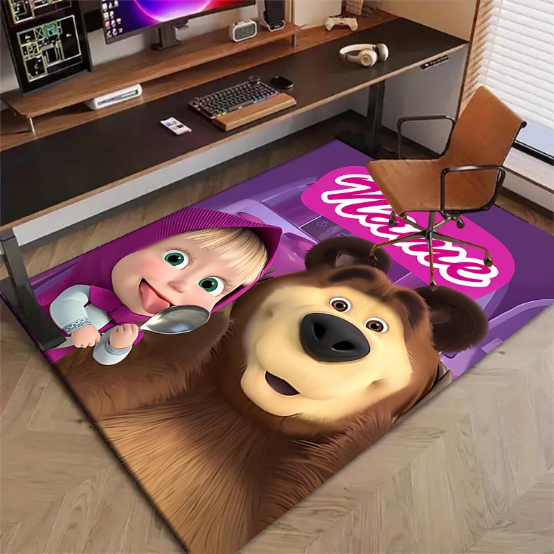 Custom Masha and the Bear Mat Personalized Name, Polyester Washable Indoor Entryway Rug, Gift for Christmas, Easter, Thanksgiving Day