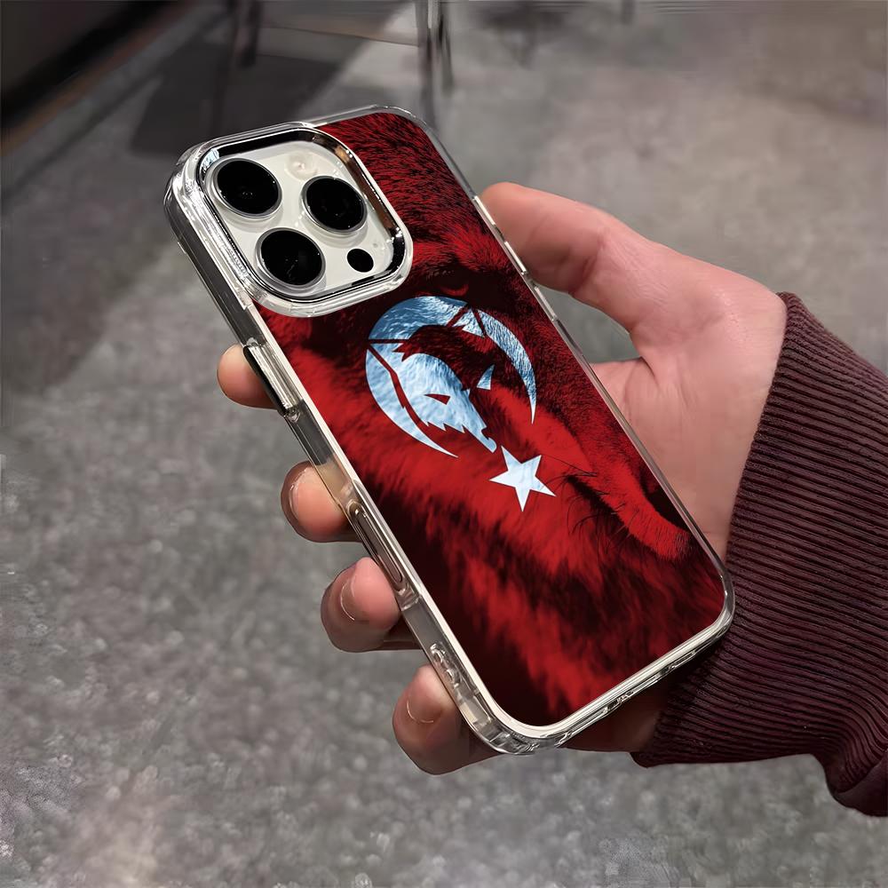 

Turk Wolf Turkey Flag Phone Case For IPhone 17 Air 16 E 15 14 13 12 11 Plus Pro Max Electroplated Transparent Soft Shell iPhone Air