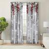2PCS Digital Print Curtains, Grey Snowflakes Red Winter Berries Pine Branches, Rustic Christmas for Living Room Bedroom Decor