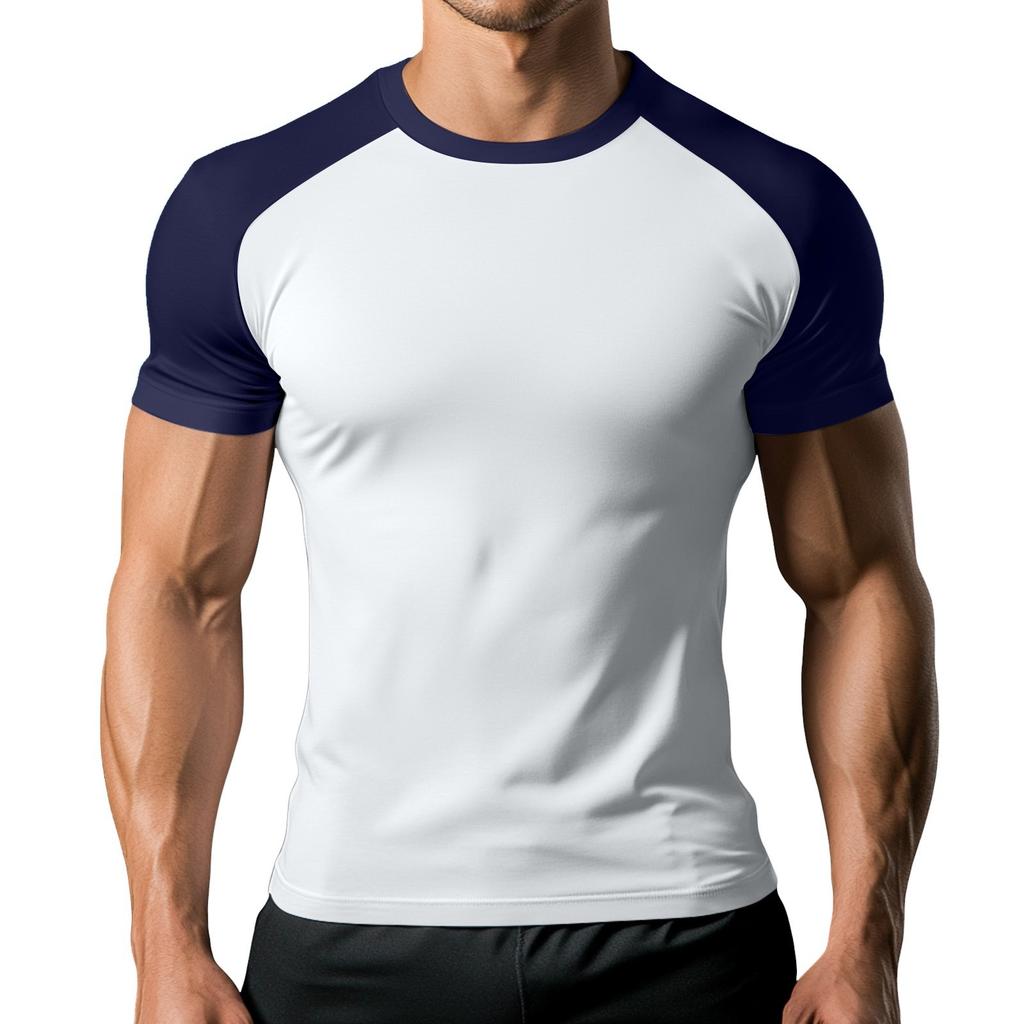 Men's Colorblock Pattern Raglan Short Sleeve Sports T-Shirt