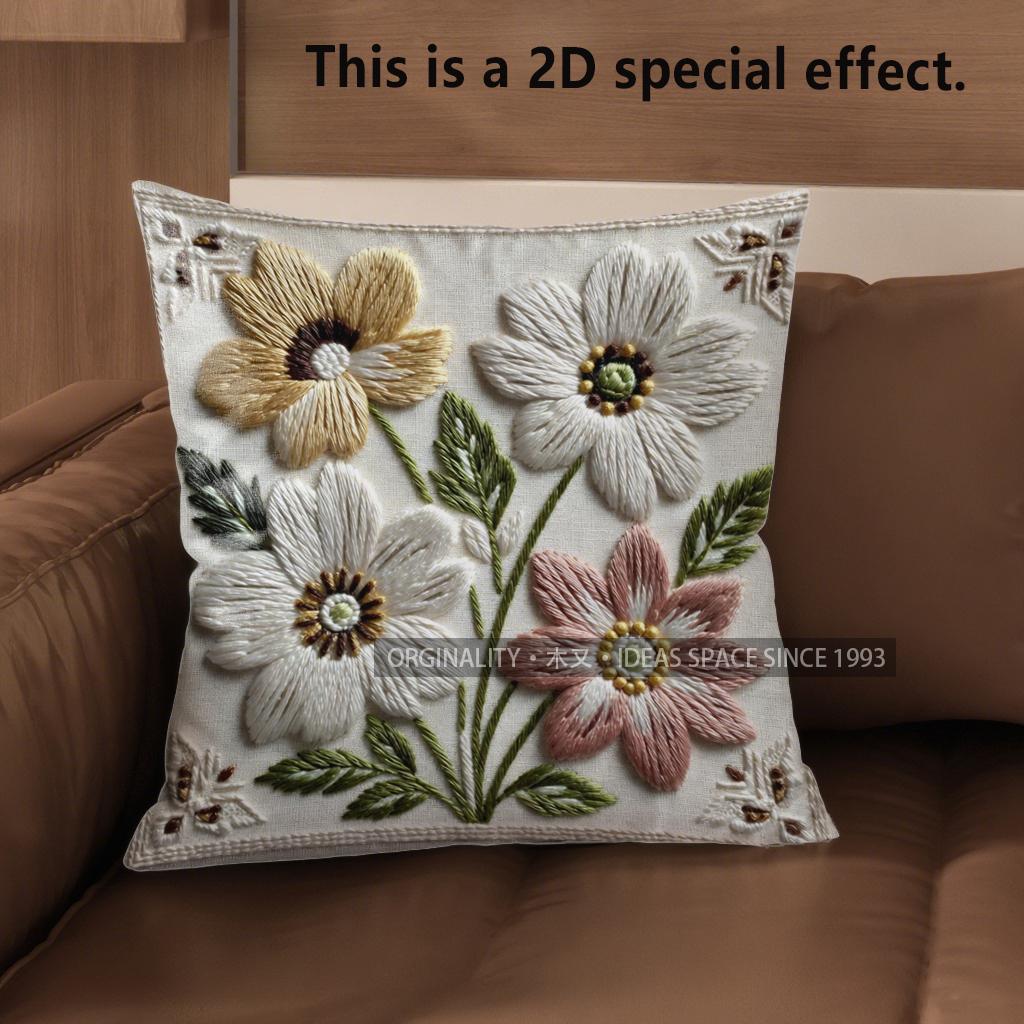 2D Floral Embroidered Pattern Pillow Covers For Sofa Pattern Cushion Cover Suitable For Sofa Bedroom Car Pillow Cover