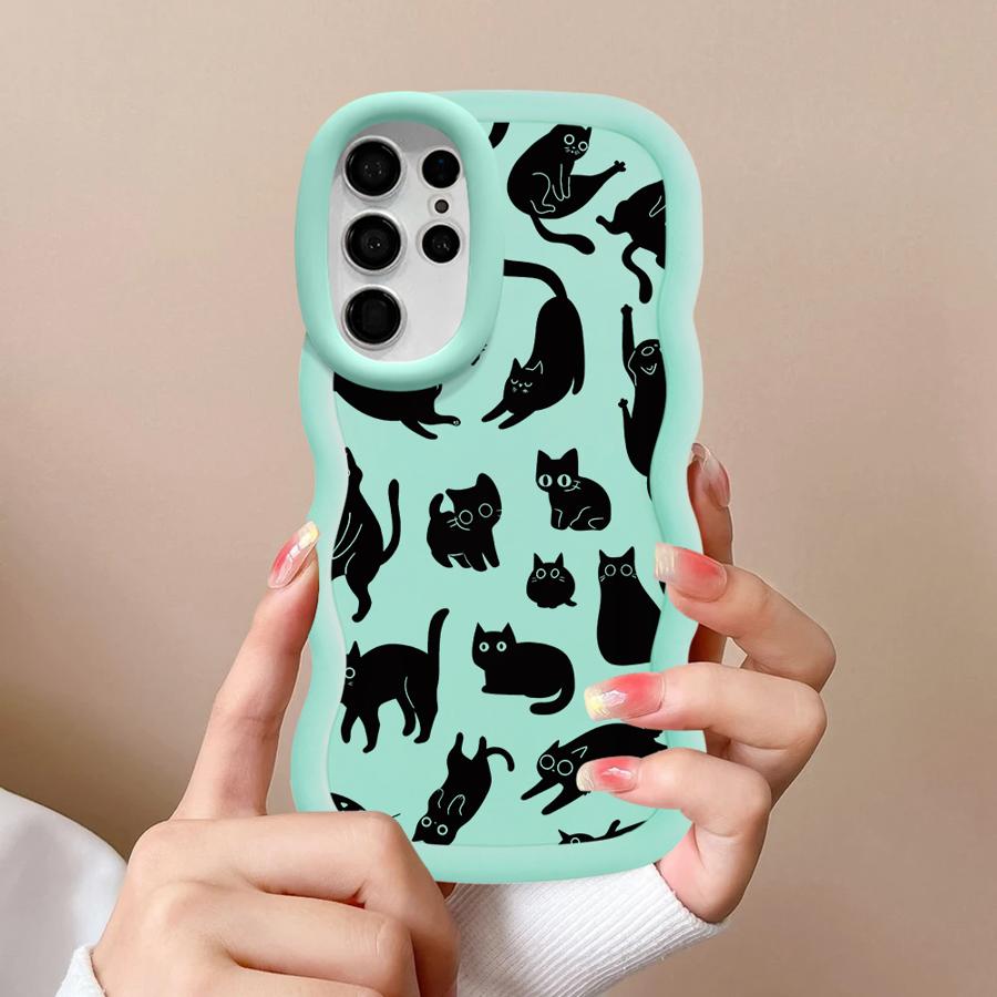 Case for Samsung Galaxy S21 S25 S24 A26 S22 Ultra S23 Plus A25 S20 FE Soft Phone Cover A35 A36 A34 A24 A55 A54 Black Cat Cartoon