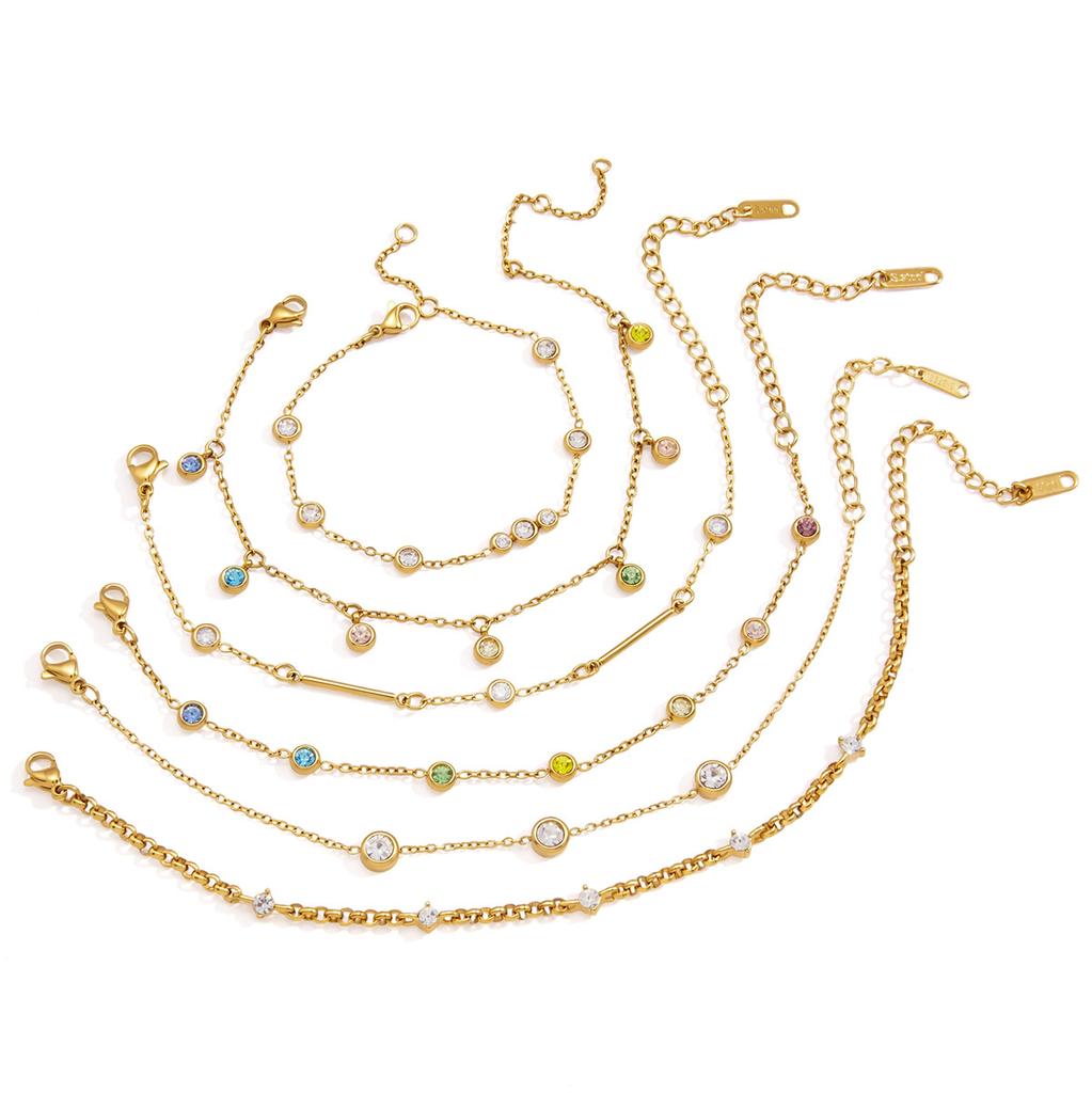Stainless Steel 18K Gold Plated Multilayer Charm Bracelet Colorful CZ Beaded Stackable Bracelet Set for Women Fashion Jewelry
