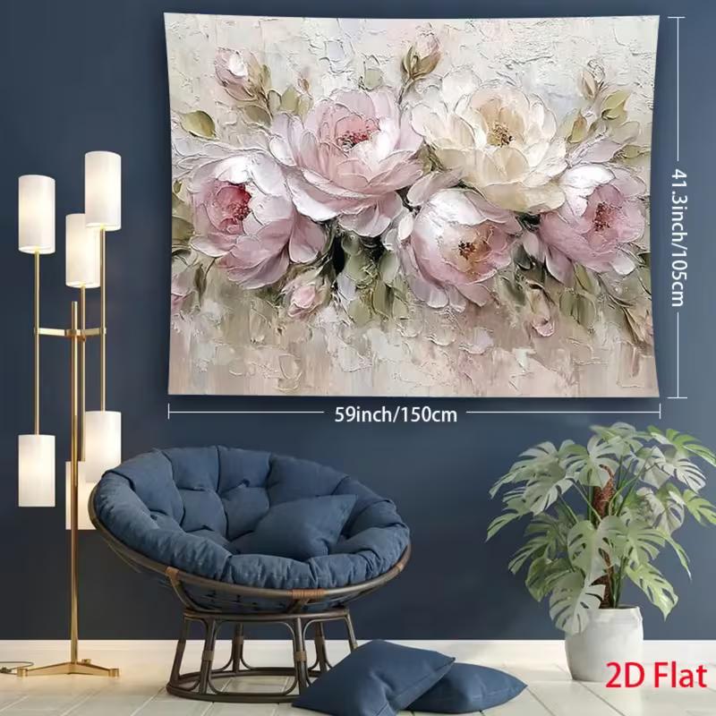 2D Rosa Weiß Pfingstrose Ölgemälde Wandteppich Wandbehang