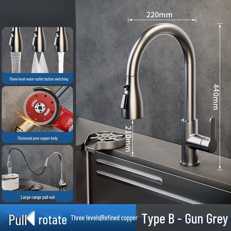 TLXT Gunmetal Grey Pull-Out Kitchen Faucet