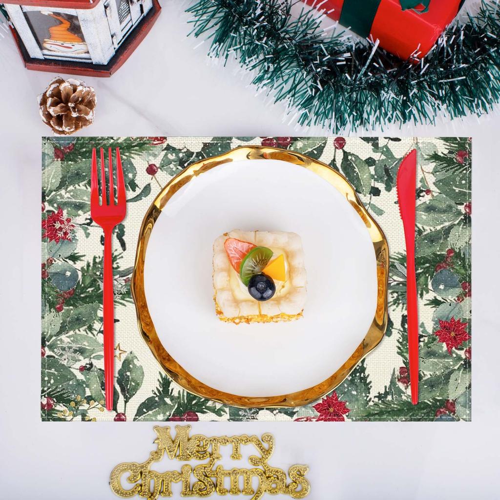 Christmas Table Placemat Linen Print Home Table Living Room Heat Insulation Placemat