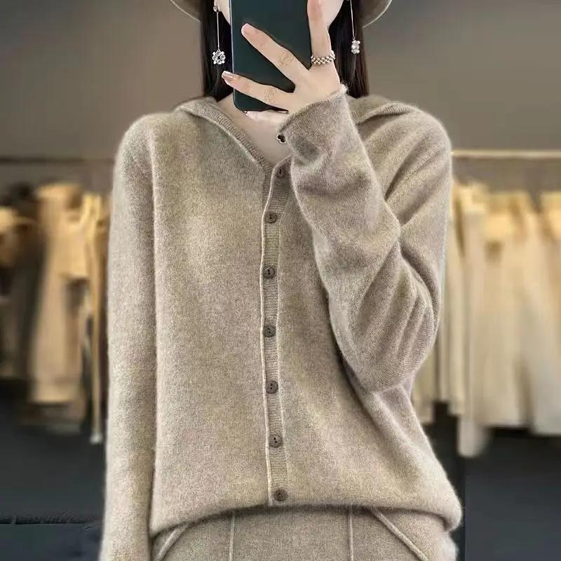 Wool Sweater Women Cashmere Cardigan Knitwear Loose Hoodie Clothing Aliselect Spring Autumn Comfort Tops