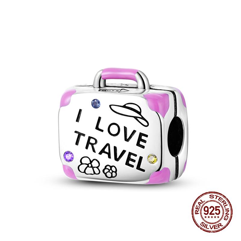 100% Copper Colorful Suitcase Bag Travel Charms Beads Fit Original Pandach Bracelets Fine Diy Anniversary Jewelry