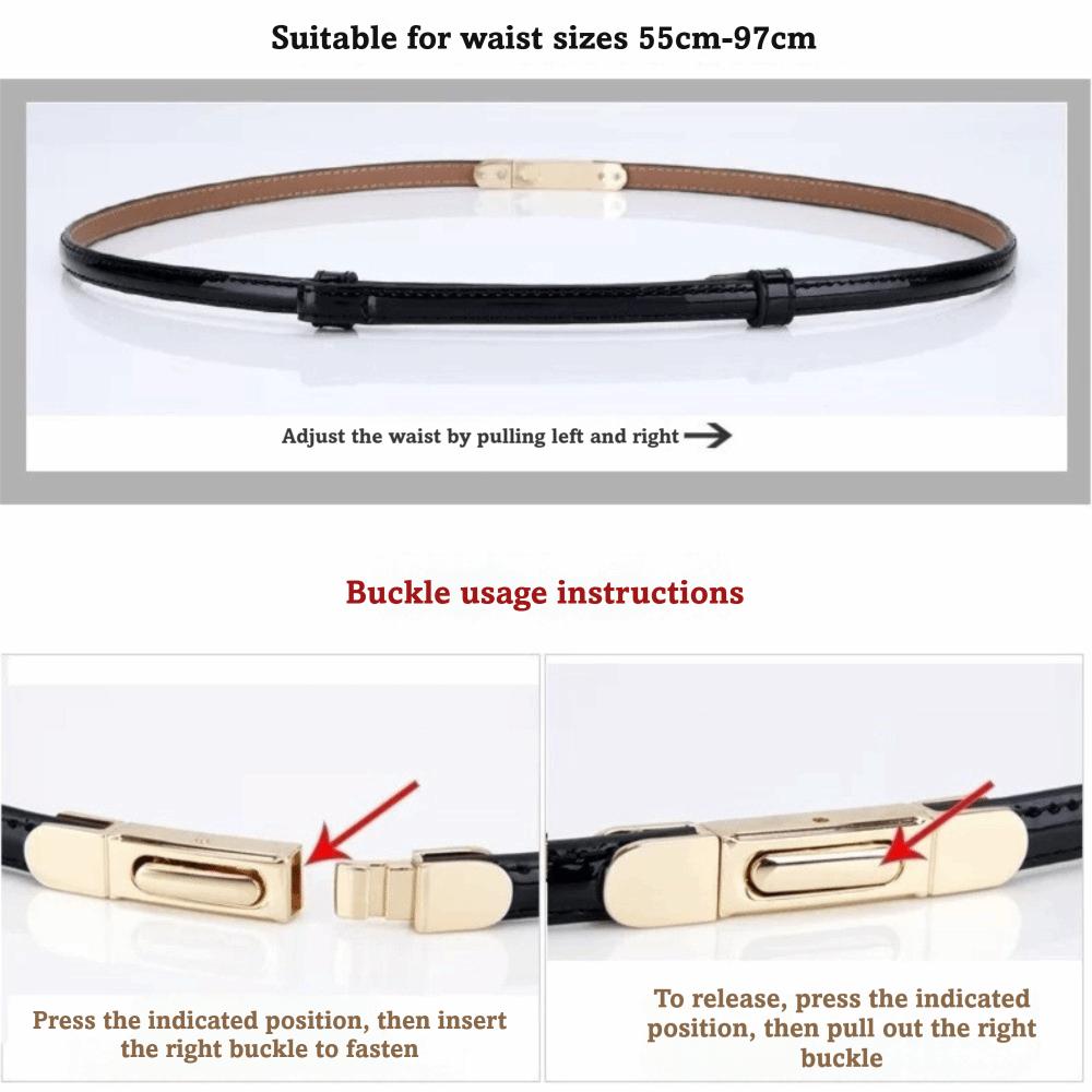 Luxury Ladies Slim Waist Belt Retro Spring Buckle Design Leather Belt Adjustable Length Skinny Belt
