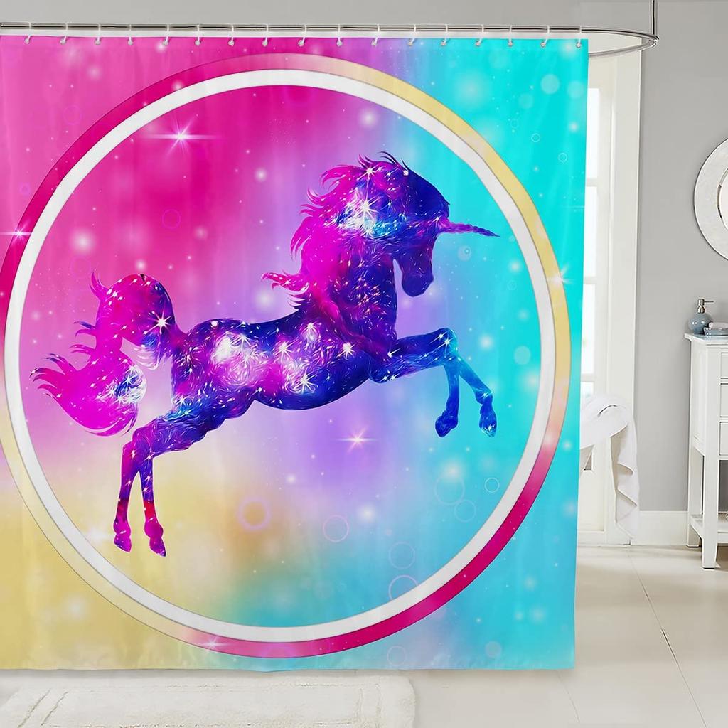 Unicorn Shower Curtain,Purple Galaxy Shower Curtains,Fantasy Starry Sky Pattern Bath Curtain for Bathroom Showers Girls Bathtub