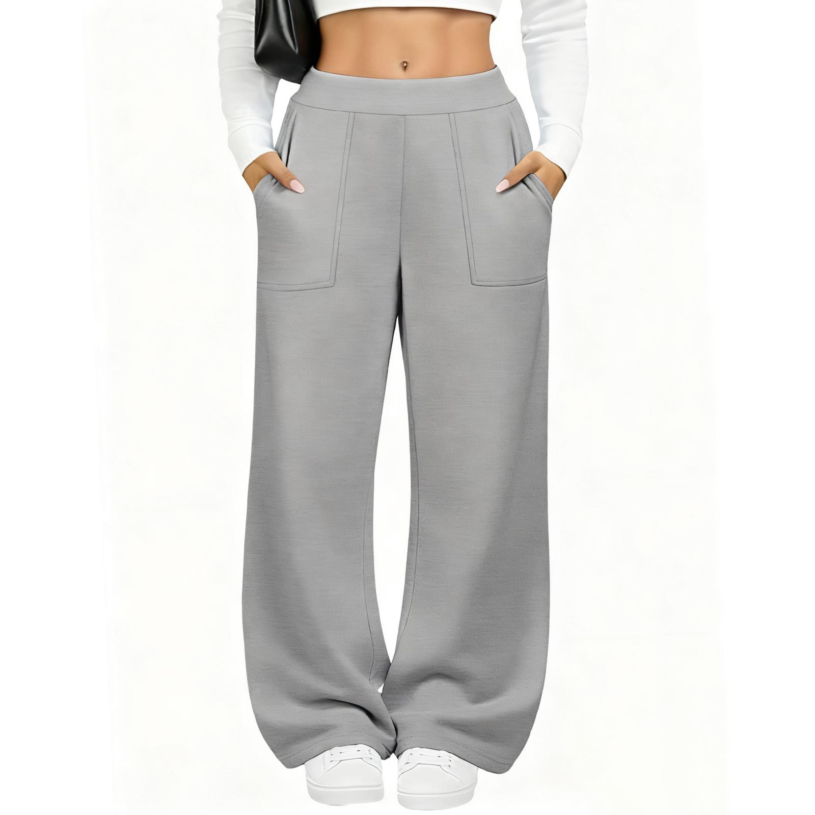 Ladies  Fashionable Color Straight Leg Pants With High Waist Pockets Casual Pants L