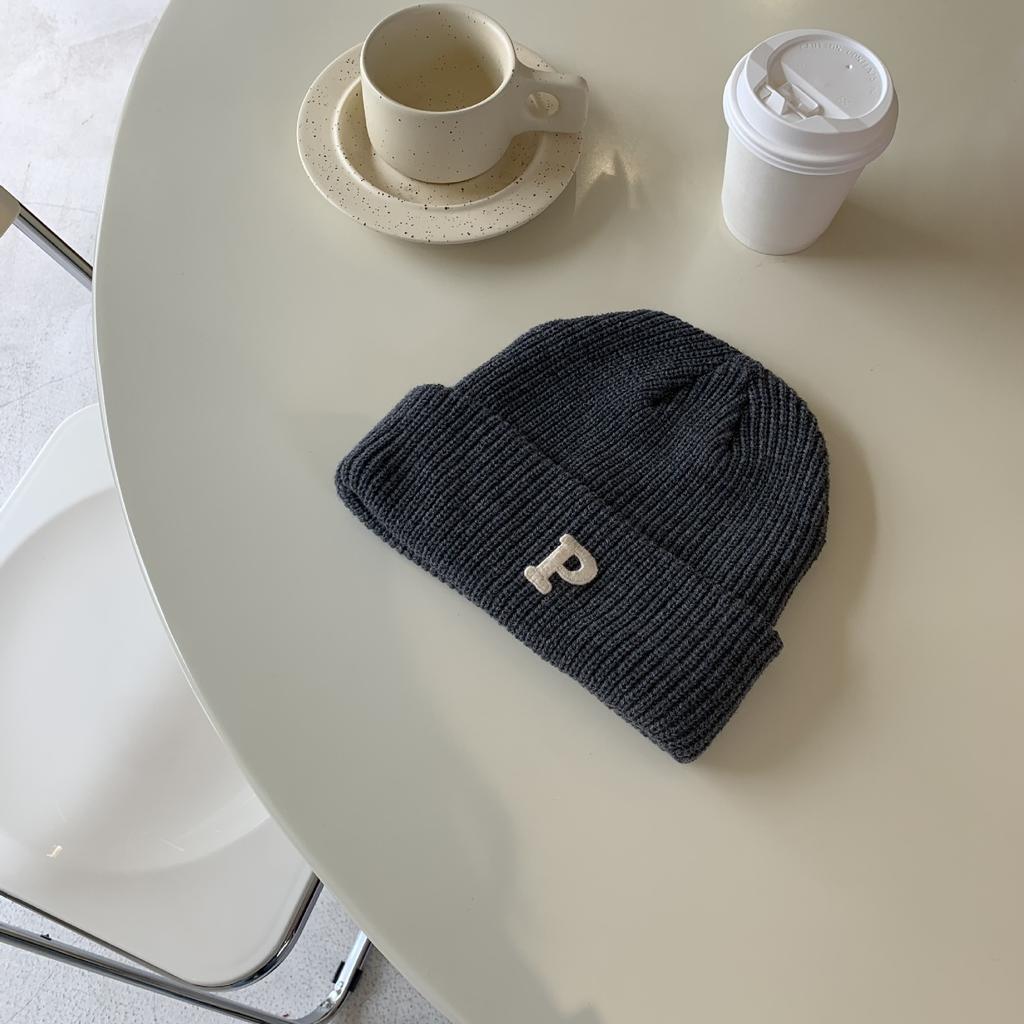 All-match Letter Knitted Wool Hat for Women Korean Style Autumn and Winter Warm Fashion Bag Head Hat