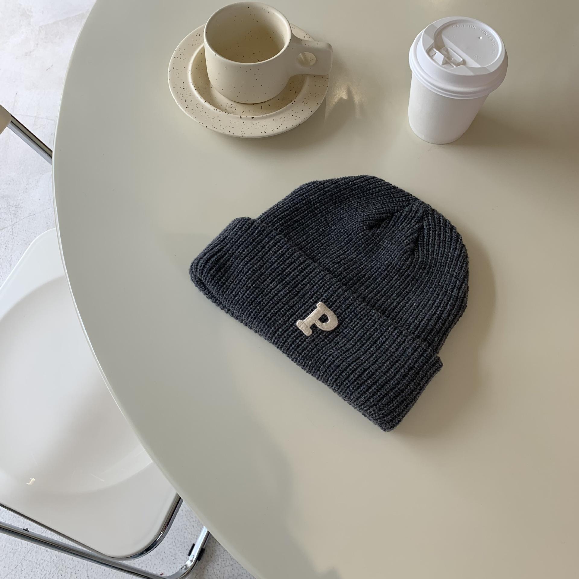 

All-match Letter Knitted Wool Hat for Women Korean Style Autumn and Winter Warm Fashion Bag Head Hat M（56-58cm）
